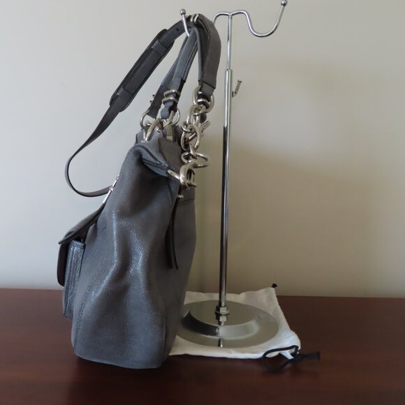 COACH Kristin Laila Pinnacle Round Satchel Shimmer Slate gray leather EUC 19343 - Picture 2 of 13